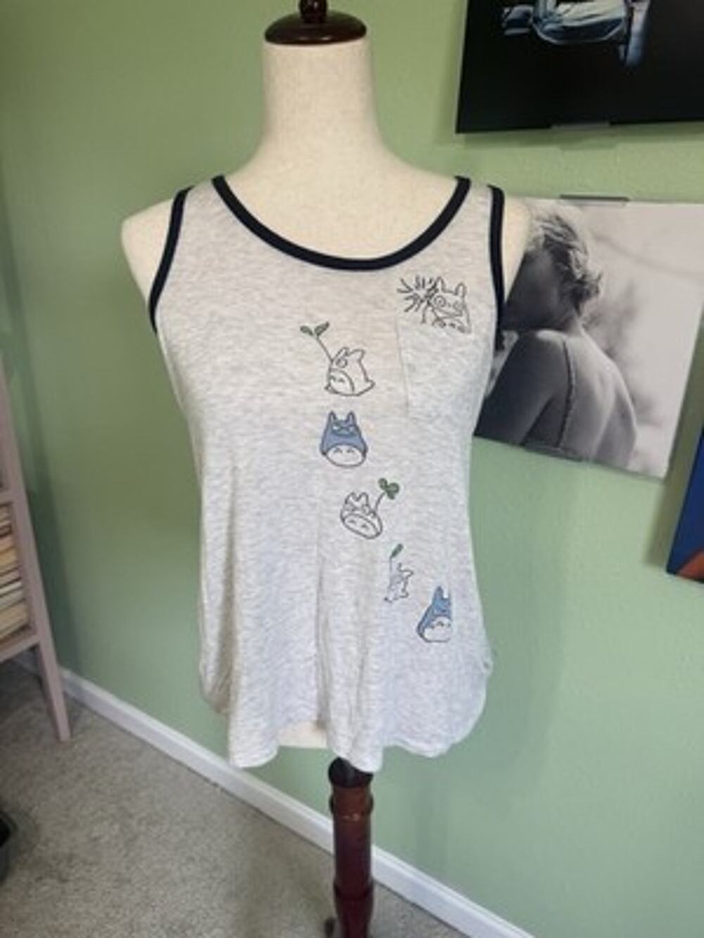 Her Universe Studio Ghibli My Neighbor Totoro Pocket Tank Top Small Grey Anime